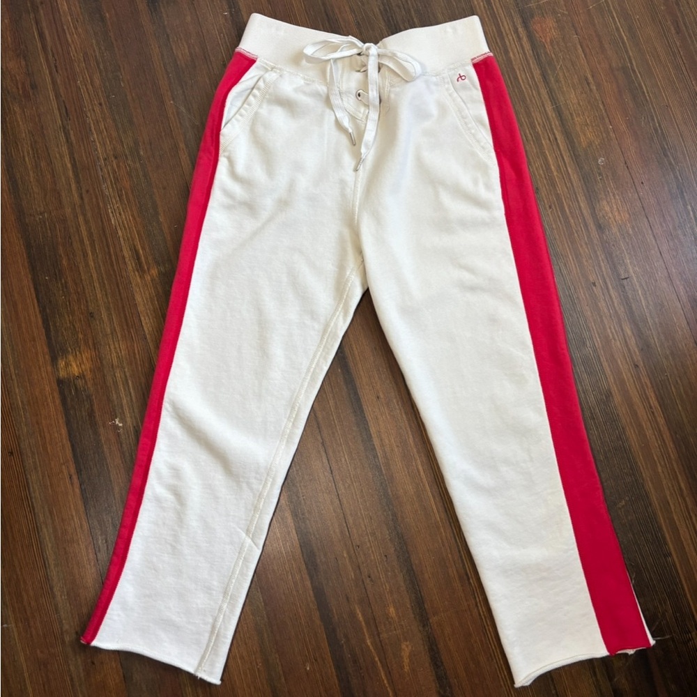 Rag & Bone 100% Cotton Lace-Up Cream and Red Sweatpants